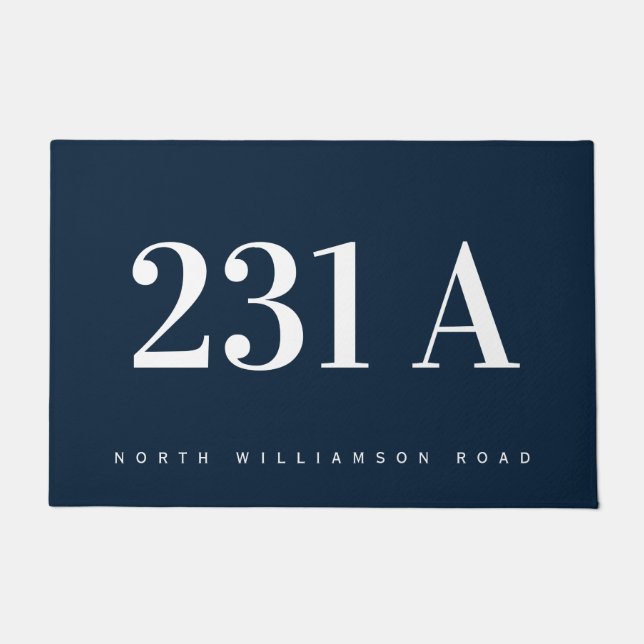Personalised Address Number Modern Navy & White  Doormat (Front)