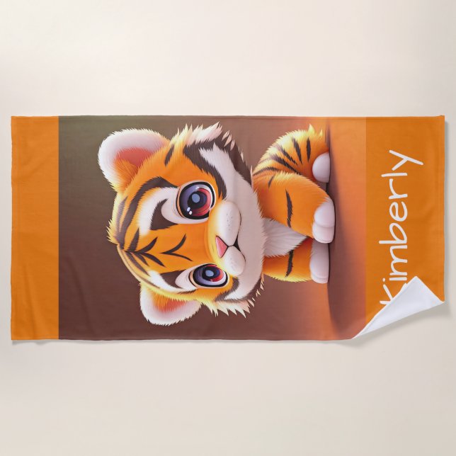 Personalised Adorable Baby Tiger Beach Towel (Front)