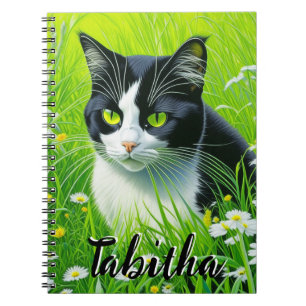 Personalised Adorable Cat in a field of Daisies  Notebook