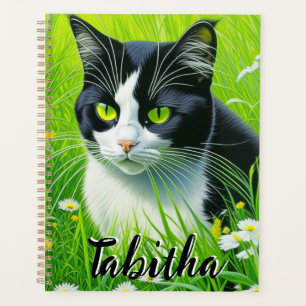 Personalised Adorable Cat in a field of Daisies Planner