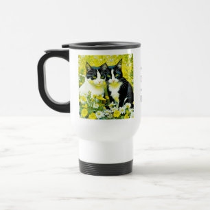 Personalised Adorable Cat in a field of Daisies  Travel Mug