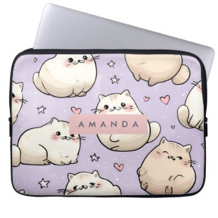 Personalised Adorable Chubby Cat Pattern Laptop Sleeve