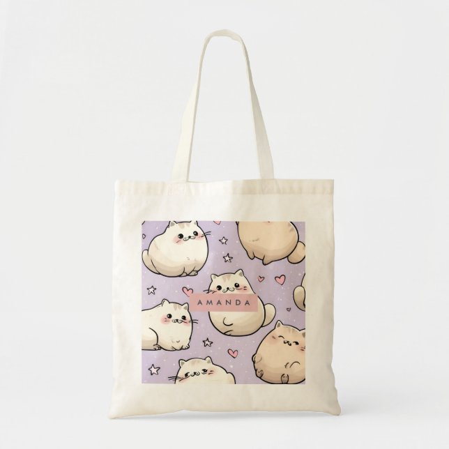 Personalised Adorable Chubby Cat Pattern Tote Bag (Front)