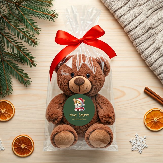 Personalised Adorable Corgi  – Merry Corgmas Classic Round Sticker (Personalized Adorable Corgi – Merry Corgmas Classic Round Sticker. green Packaging Idea)