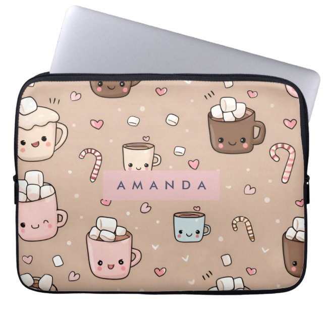 Personalised Adorable Cosy Hot Cocoa Pattern Laptop Sleeve (Front)