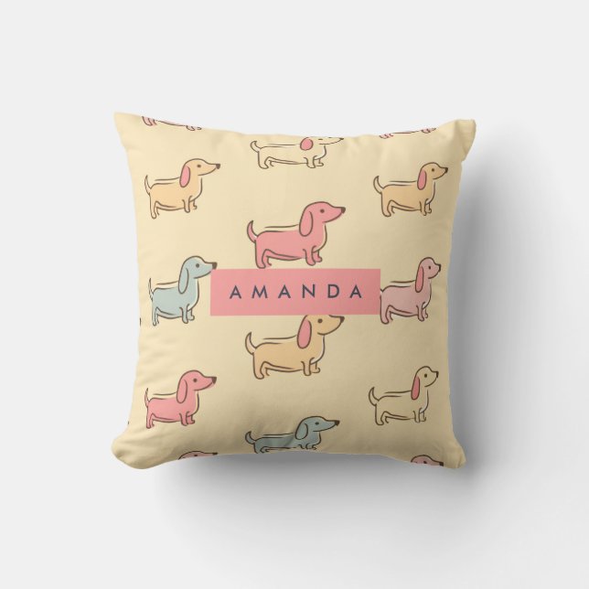 Personalised Adorable Dachshund Dog Pattern Cushion (Front)