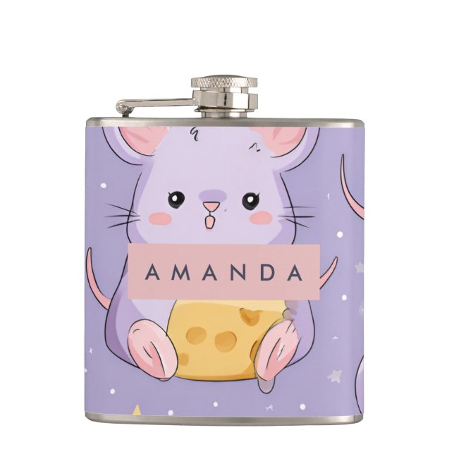 Personalised Adorable Kawaii Mice Pattern Hip Flask (Front)