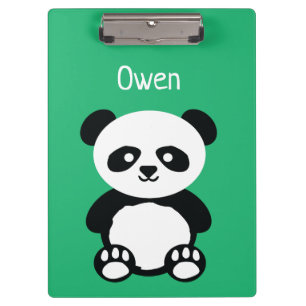 Personalised Adorable Panda Bear Green Kids Clipboard