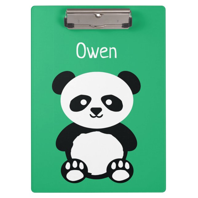 Personalised Adorable Panda Bear Green Kids Clipboard (Front)