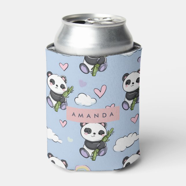 Personalised Adorable Pastel Panda Pattern Can Cooler (Can Front)