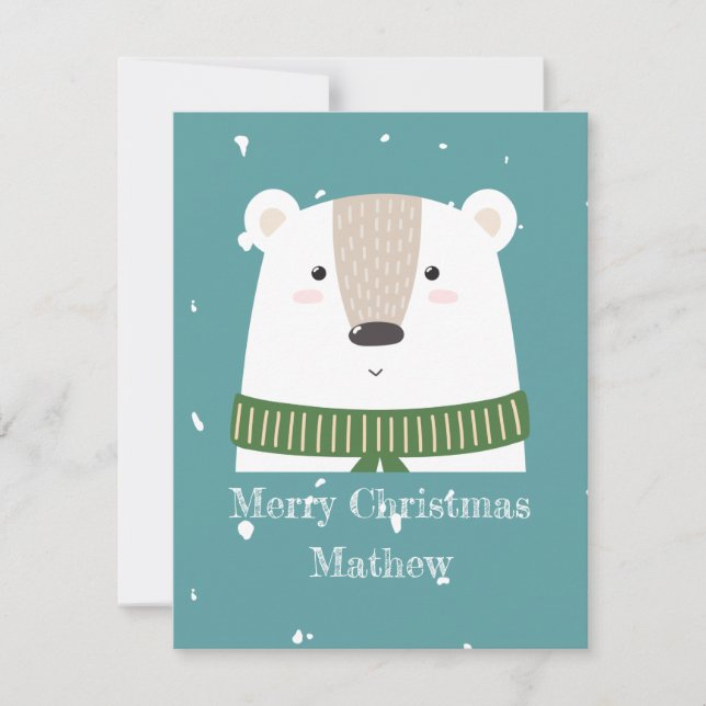 Personalised adorable polar bear in the snow blue  (Front)