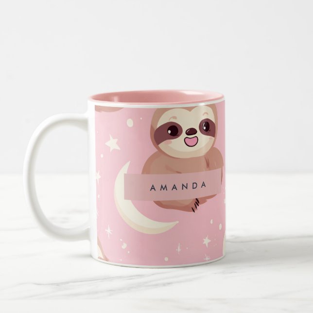 Personalised Adorable Sloth with Star Pattern Two-Tone Coffee Mug (Left)