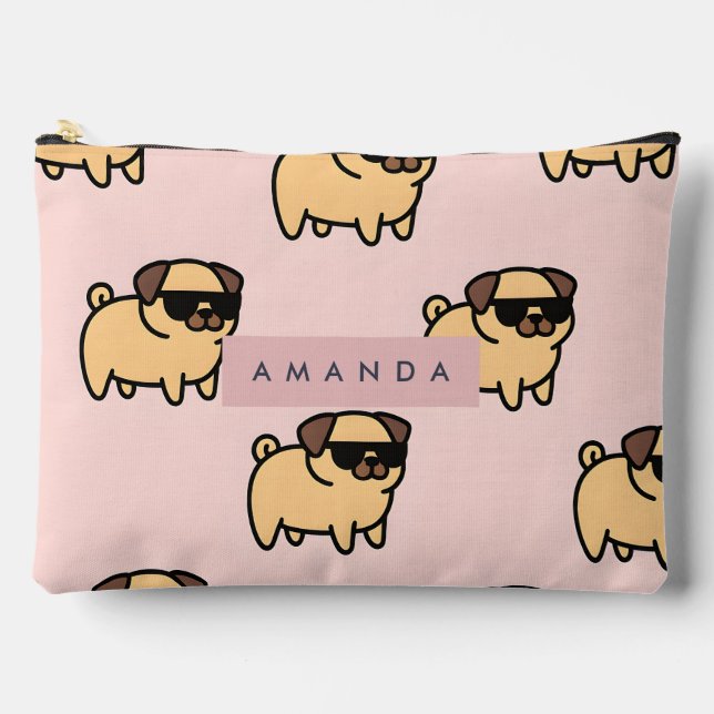 Personalised Adorable Sunglasses Pug Pattern Accessory Pouch (Front)