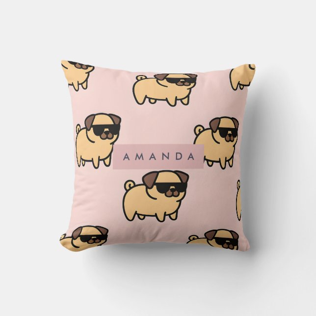 Personalised Adorable Sunglasses Pug Pattern Cushion (Front)