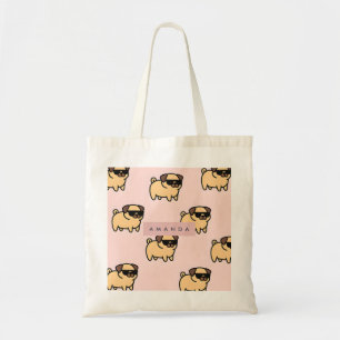 Personalised Adorable Sunglasses Pug Pattern Tote Bag