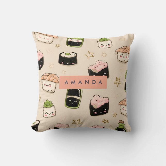 Personalised Adorable Sushi and Soy Sauce Pattern Cushion (Front)