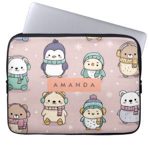 Personalised Adorable Winter Penguin Pattern Laptop Sleeve