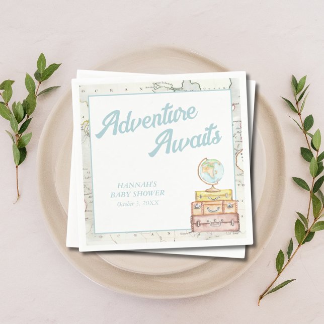Personalised Adventure Awaits Baby Shower Napkins  (Personalized Adventure Awaits Baby Shower Napkins
)