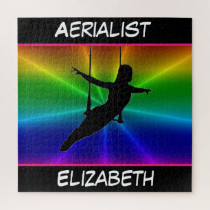 Personalised Aerialist on Trapeze Rainbow Burst Jigsaw Puzzle