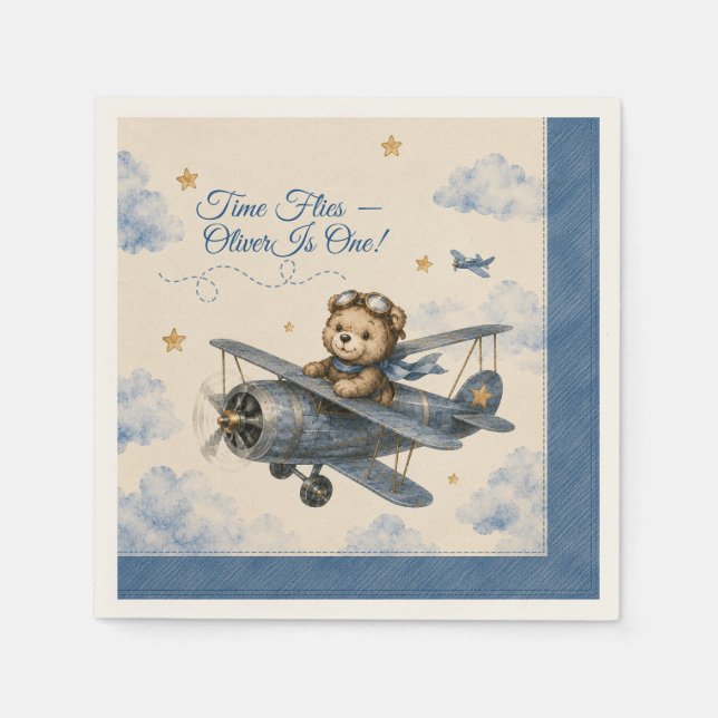 Personalised Aeroplane First Birthday Napkins |  (Front)