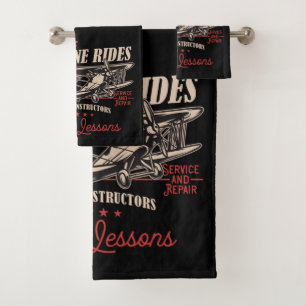 Personalised Aeroplane Rides Retro Flying Lessons  Bath Towel Set