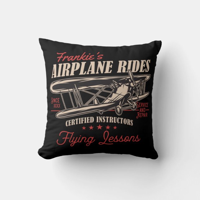 Personalised Aeroplane Rides Retro Flying Lessons  Cushion (Front)
