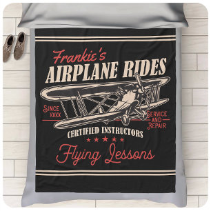 Personalised Aeroplane Rides Retro Flying Lessons  Fleece Blanket