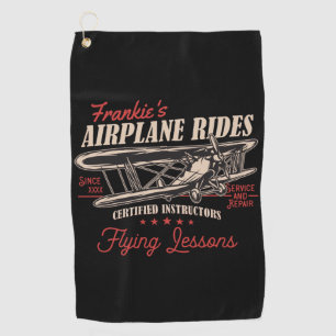 Personalised Aeroplane Rides Retro Flying Lessons  Golf Towel