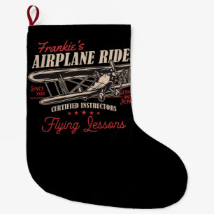 Personalised Aeroplane Rides Retro Flying Lessons Large Christmas Stocking