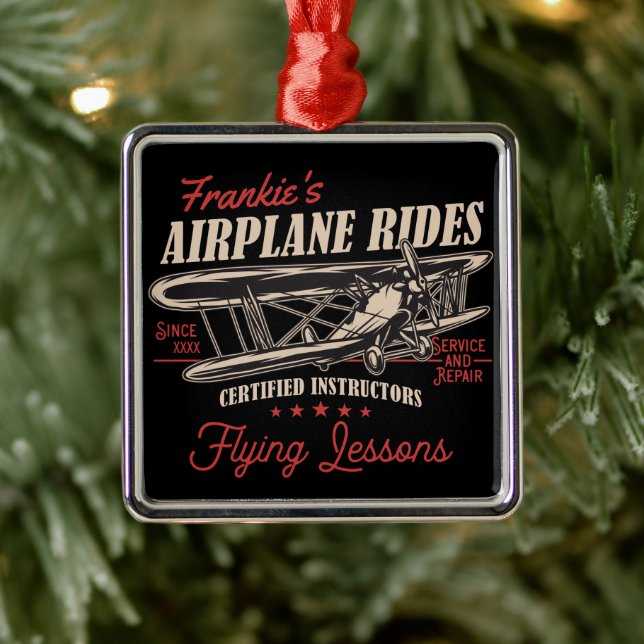 Personalised Aeroplane Rides Retro Flying Lessons  Metal Tree Decoration (Tree)