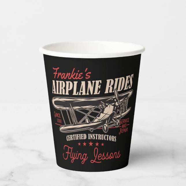 Personalised Aeroplane Rides Retro Flying Lessons  Paper Cups (Front)