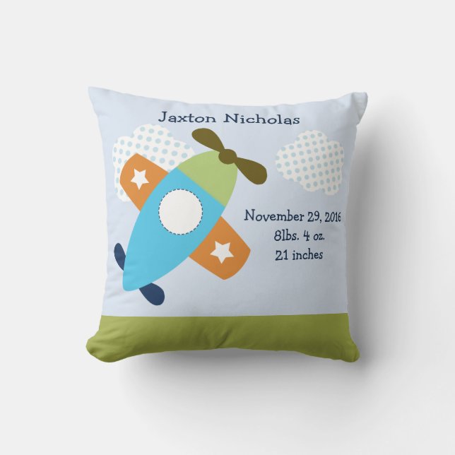 Personalised Aeroplane Taking Flight Keepsake Cushion (Front)