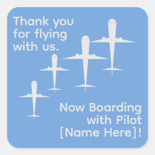  Personalised Aeroplanes in Flight on Sky Blue Square Sticker