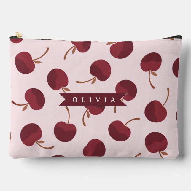 Personalised Aesthetic Cherry Pattern Name Gift Accessory Pouch (Front)