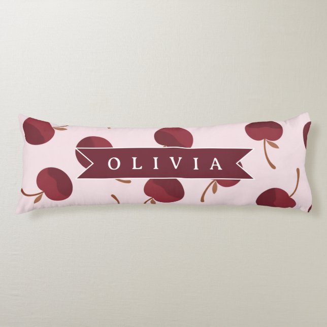 Personalised Aesthetic Cherry Pattern Name Gift Body Cushion (Front)