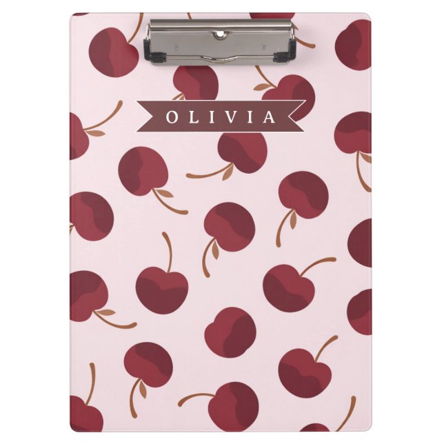 Personalised Aesthetic Cherry Pattern Name Gift Clipboard (Front)