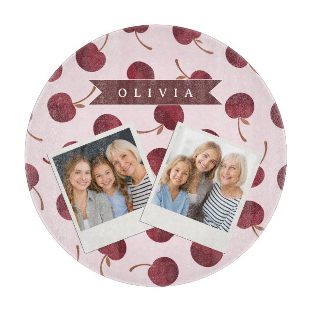 Personalised Aesthetic Cherry Pattern Name Gift Cutting Board (Front)