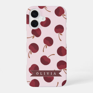 Personalised Aesthetic Cherry Pattern Name Gift iPhone 16 Case
