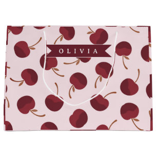 Personalised Aesthetic Cherry Pattern Name Gift Large Gift Bag