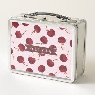 Personalised Aesthetic Cherry Pattern Name Gift Metal Lunch Box