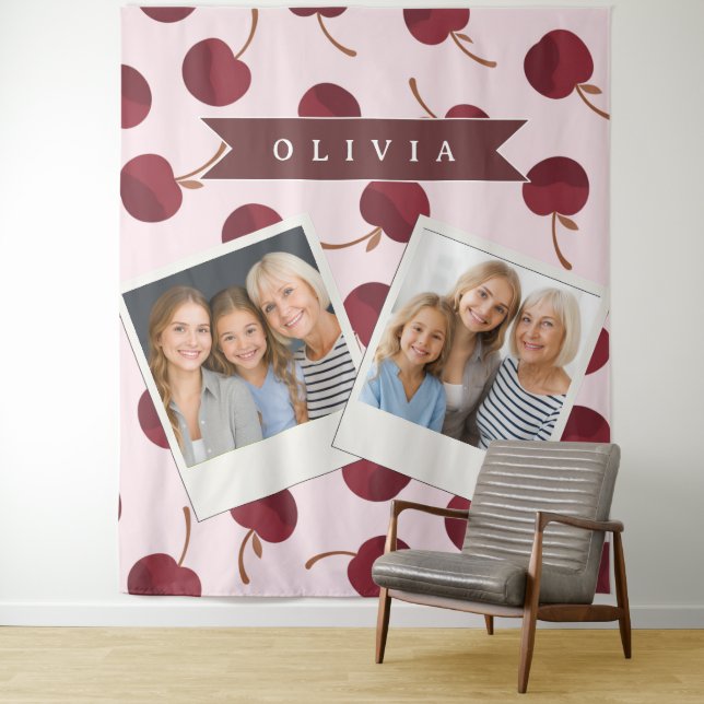 Personalised Aesthetic Cherry Pattern Name Gift Tapestry (In Situ)