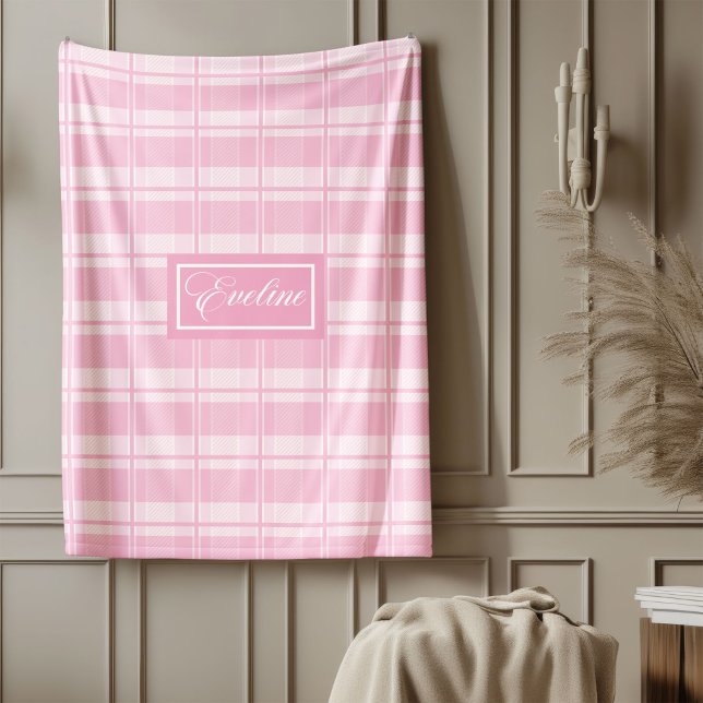 Personalised Aesthetic Throw Pink Tartan Comfort Fleece Blanket (Personalized Aesthetic Throw Pink Tartan Comfort)