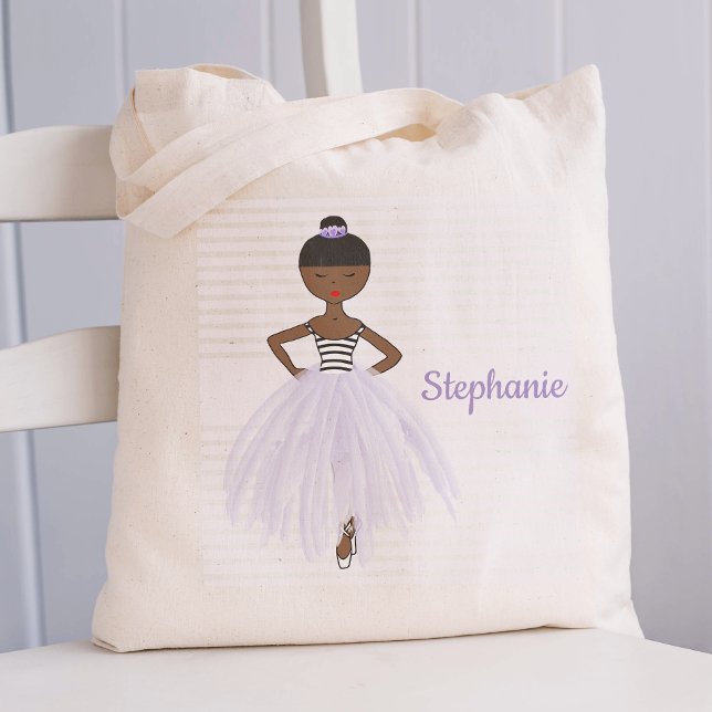 Personalised African American Ballerina in Purple Tote Bag (Creator Uploaded)