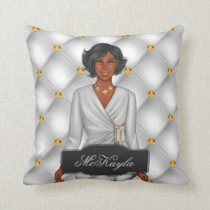 Personalised African-American Fashion Woman Throw Cushion