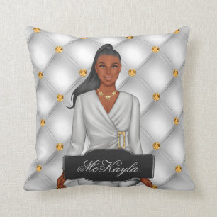 Personalised African-American Fashion Woman Throw Cushion