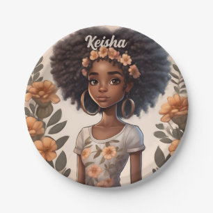 Personalised African American Girl Paper plates