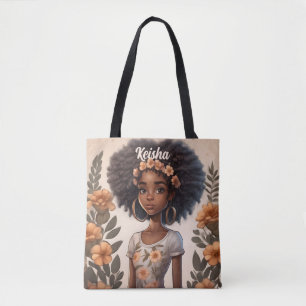 Personalised African American Girl Tote Bag