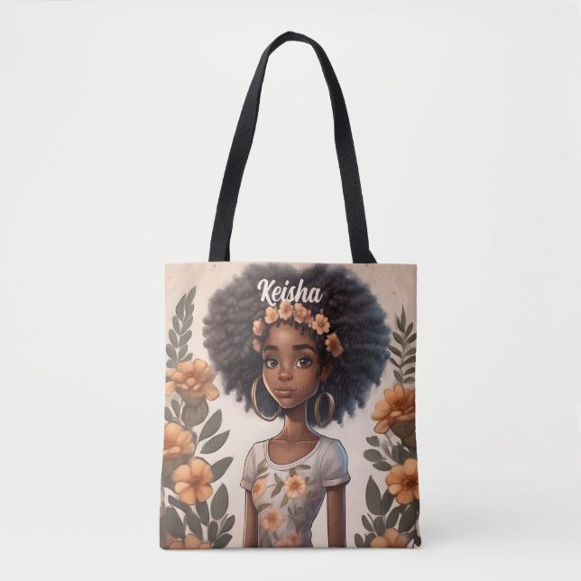 Personalised African American Girl Tote Bag (Front)