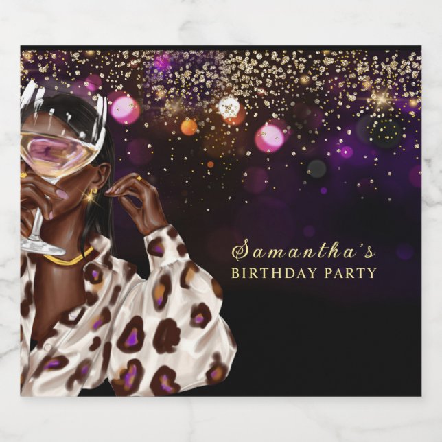 Personalised African American Woman Birthday Sparkling Wine Label (Single Label)