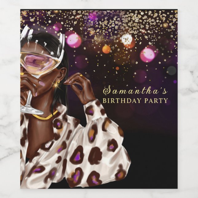 Personalised African American Woman Birthday Wine Label (Single Label)